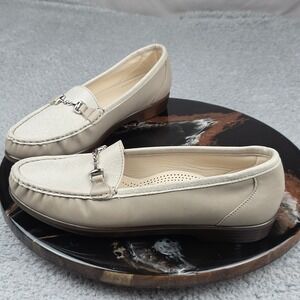 SAS Women's Cream Leather Loafers with Silver Bit